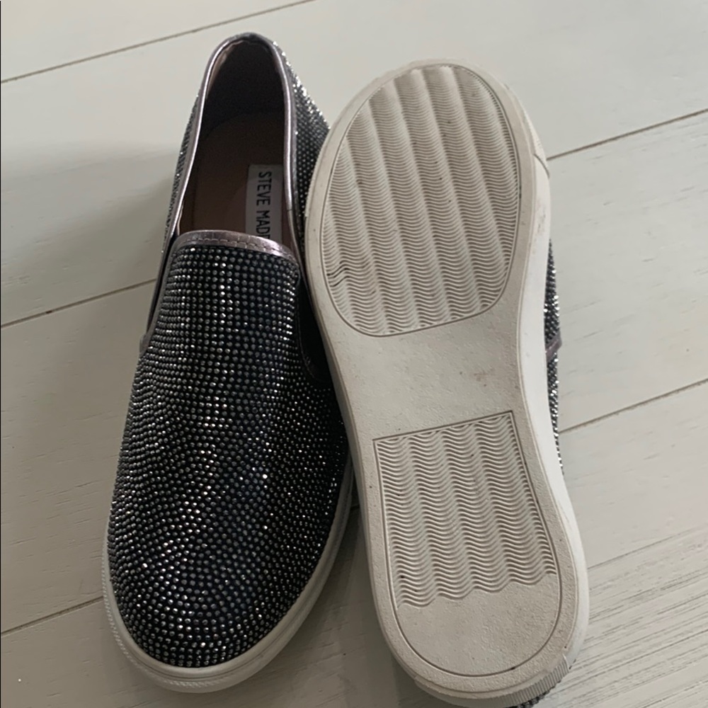 Steve Madden Black Rhinestone Loafers - Picture 6 of 9